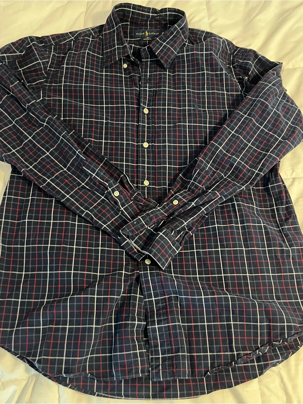 Ralph Lauren Men’s Navy & Red Plaid Cotton Button-Down Shirt